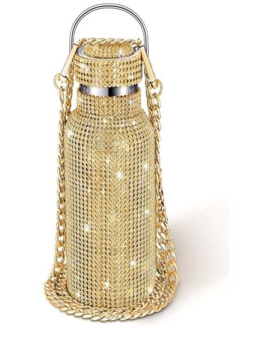 Nordstrom Gold Crystal-Embellished Water Bottle with Chain Strap